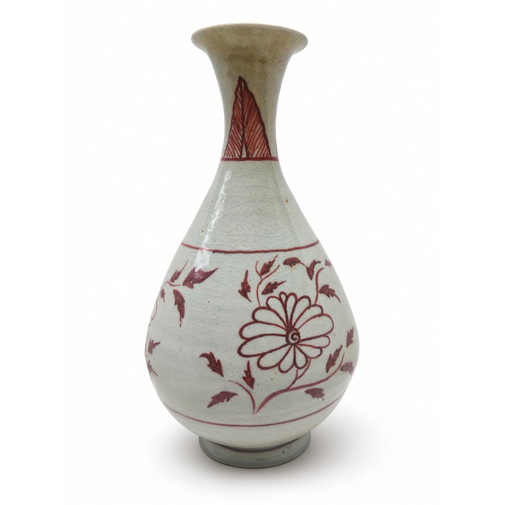 釉裏紅開片折枝菊紋玉壺春瓶